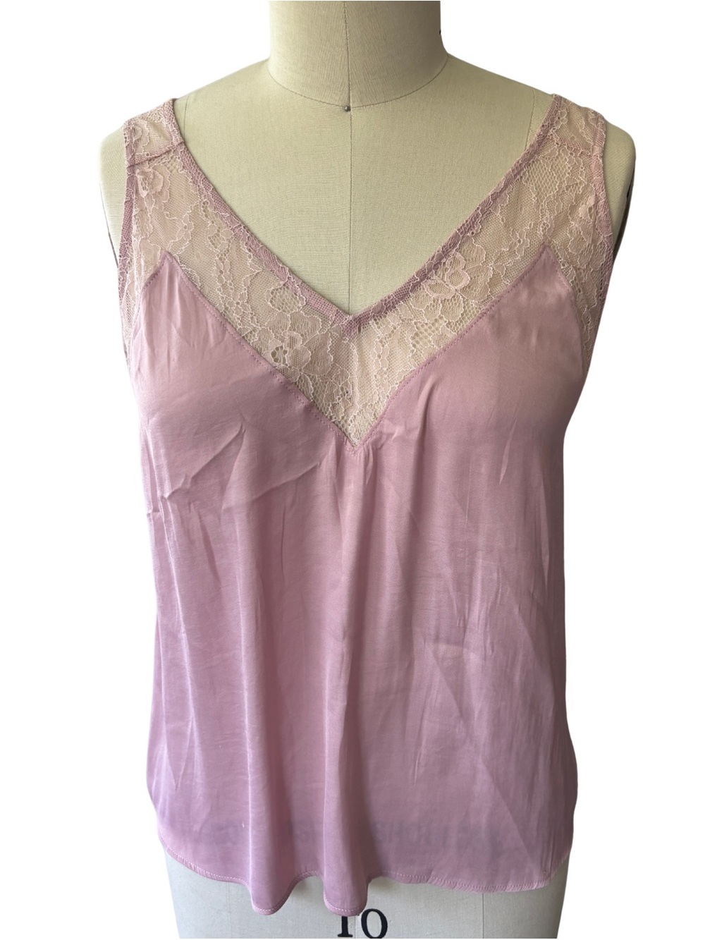 Aqua Soft Lace Trim Cami Tank in Dusty Rose